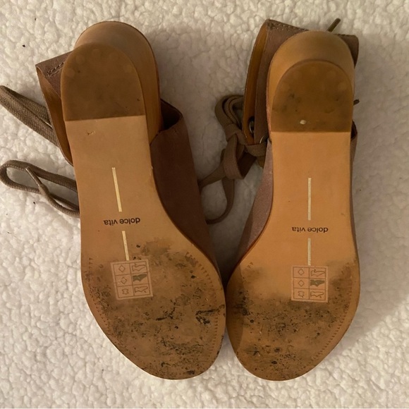 Dolce Vita Lei Brown Tan Suede Wedge Grommet Lace-Up Ankle Wrap Sandals - Picture 3 of 6